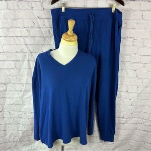papinelle Blue V-Neck Sweater jogger Pants Set sz XL activewear loungewear